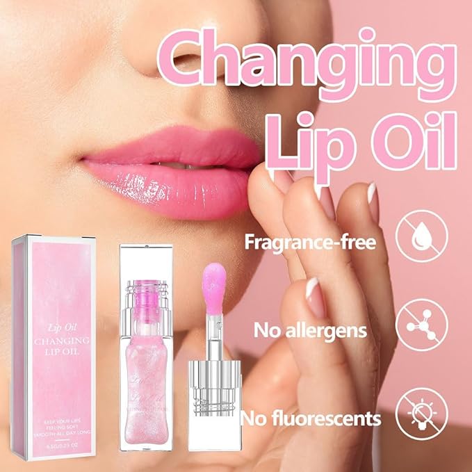 Magic Glitter Color Changing Lip Oil,Moisturizing Lip CareNon-Sticky
