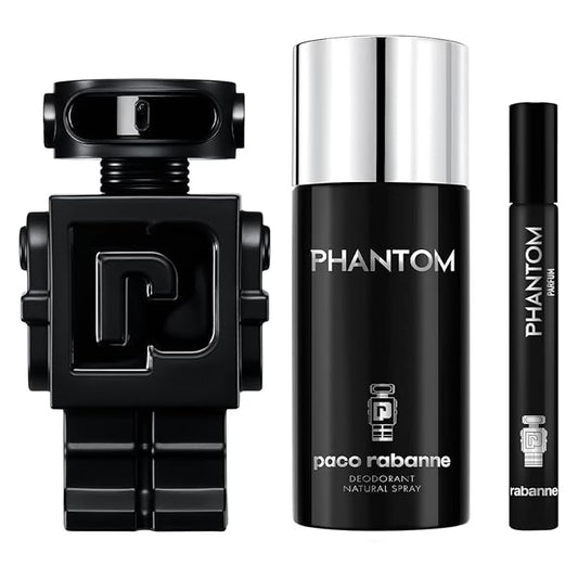 Paco Rabanne Phantom 3-Piece Set for Men, (3.4 Oz Parfum + 5.1 Oz Deodorant Spray + 0.33 Oz Parfum Travel Spray)