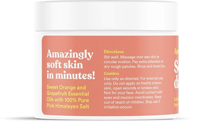 ASUTRA Dead Sea Salt Essential Oil Body Scrub Exfoliator (Vitamin C), 16 oz - Ultra Hydrating, Gentle, & Moisturizing - Coconut, Sweet Orange, Grapefruit, and Lemon Oils – Pink Himalayan Salt