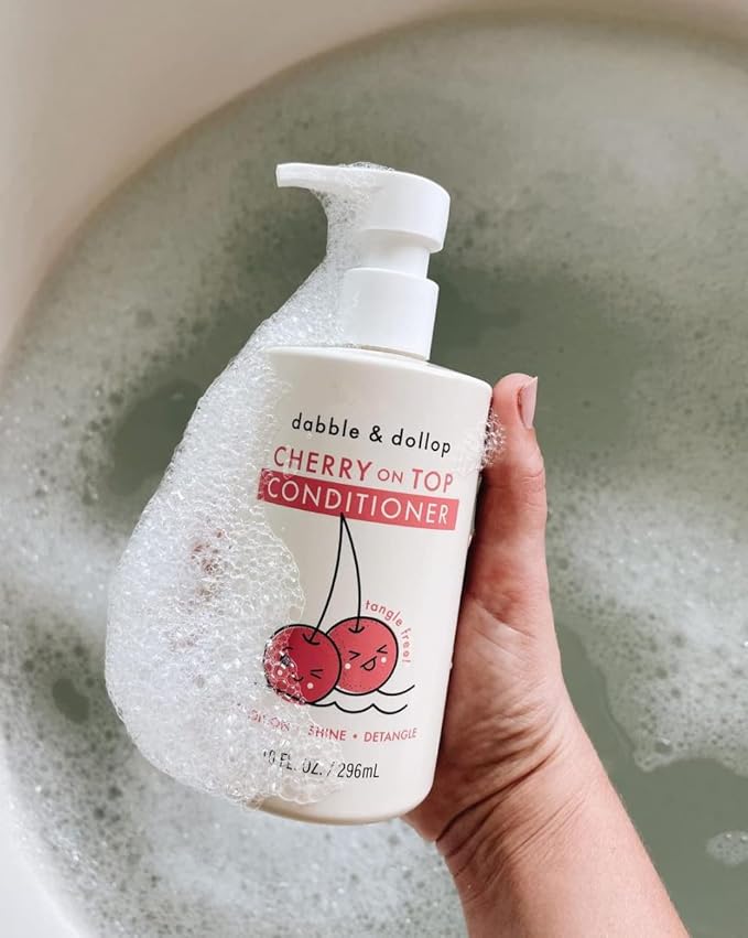 Dabble & Dollop Cherry on Top Conditioner - Natural Shine & Detangler for Kids, 100% USA-made, Paraben & Sulfate Free, Vegan, Gluten-free, Tear-Free (10oz, Pack of 2)