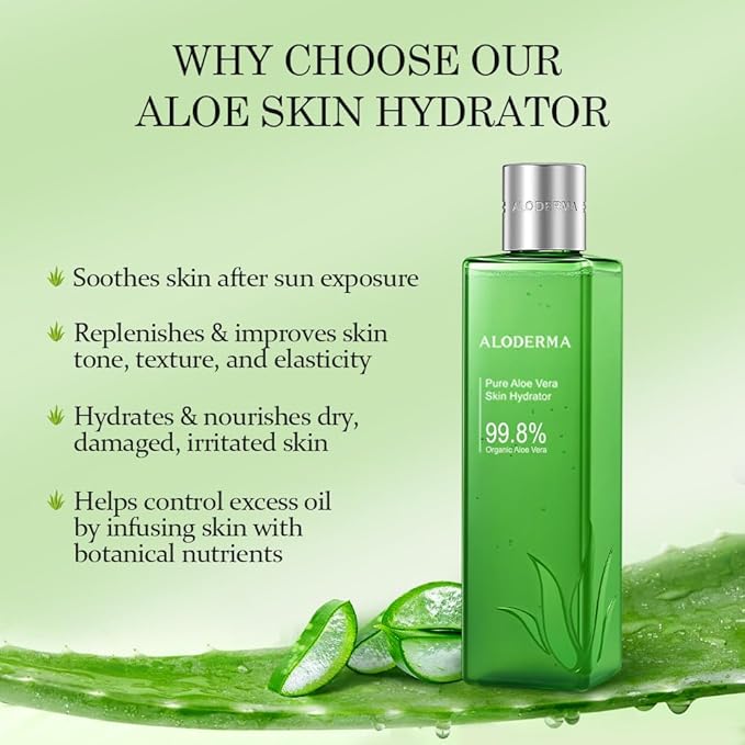 Aloderma Fresh Aloe Vera Face Hydrator Made with 99.8% Organic Aloe Vera within 12 Hours of Harvest - No Thickeners Great for Acne Prone & Sensitive Skin Repair, Scalp, & Hair 240ml