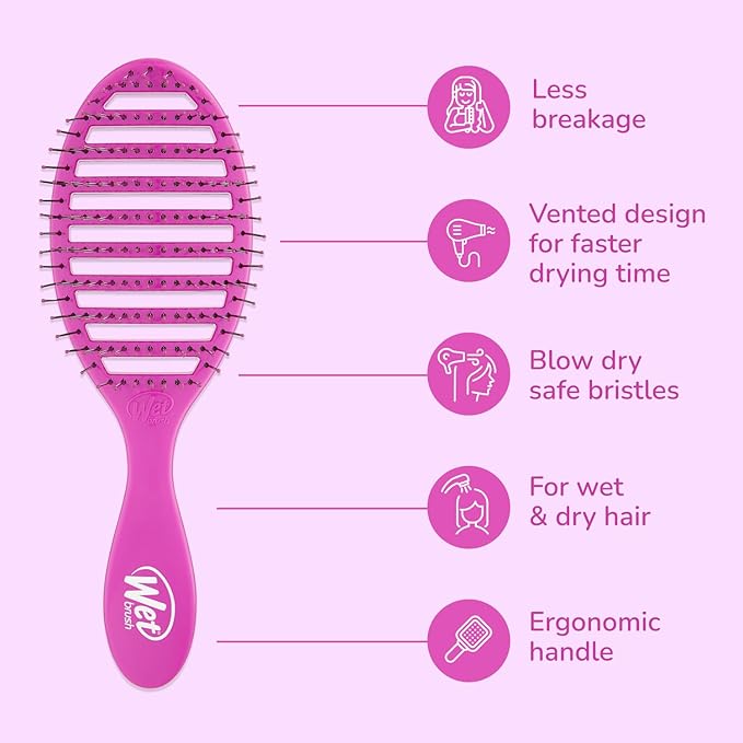 Wet Brush Speed Dry Hair Brush, Purple, Vented Design & Soft HeatFlex Bristles, Blow Dry Safe, Ergonomic Handle Manages Tangles & Uncontrollable Strands, Pain-Free Hair Accessories