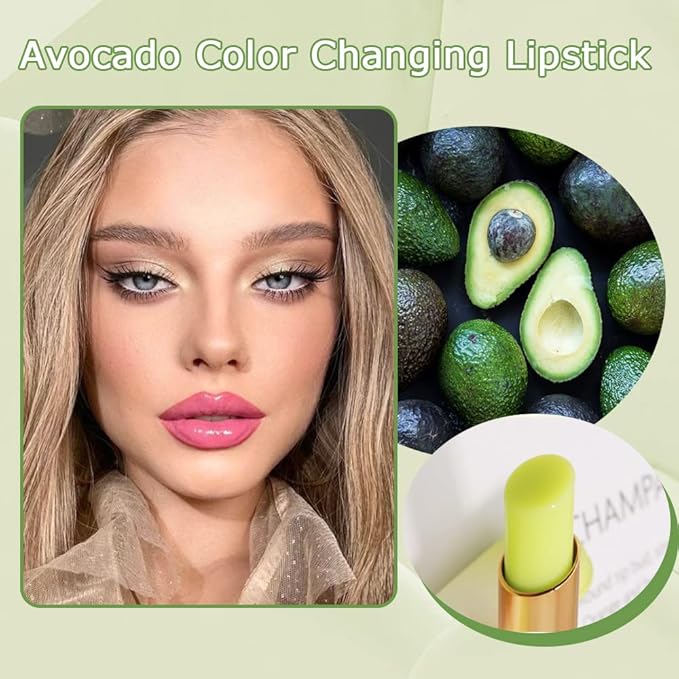 evpct 2Pcs Avocado Tinted Lip Balms PH Lip Color Changing Lipstick Balm Stain Gift Set Queen for Women Girls Korean Mood Long Lasting Color Change Light Pink Lipstick Lip Tint Plumper Gloss