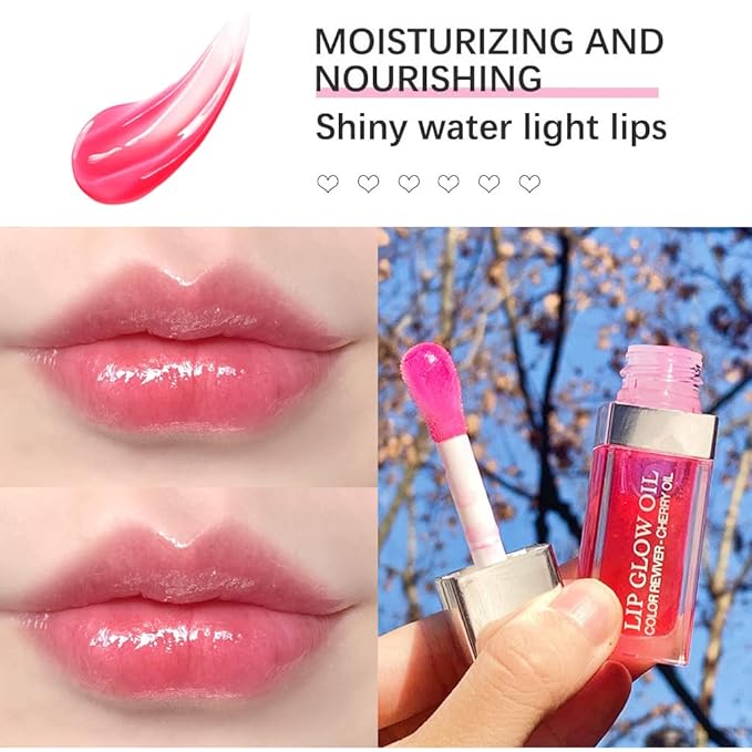 Charm Kiss Hydrating Lip Oil Plumping Lip Tint Moisturizing Gloss Lip Care Glass Transparent Toot Lip Oil Tinted, Fresh Texture, Long Lasting Nourishing Lip Glow