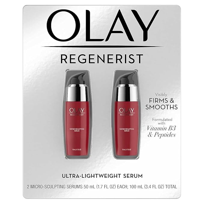 Olay Regenerist Micro-Sculpting Serum, 2-Pack, Ultra-Lightweight Anti-Aging Moisturizer, 100ml (3.4 FL OZ) Total