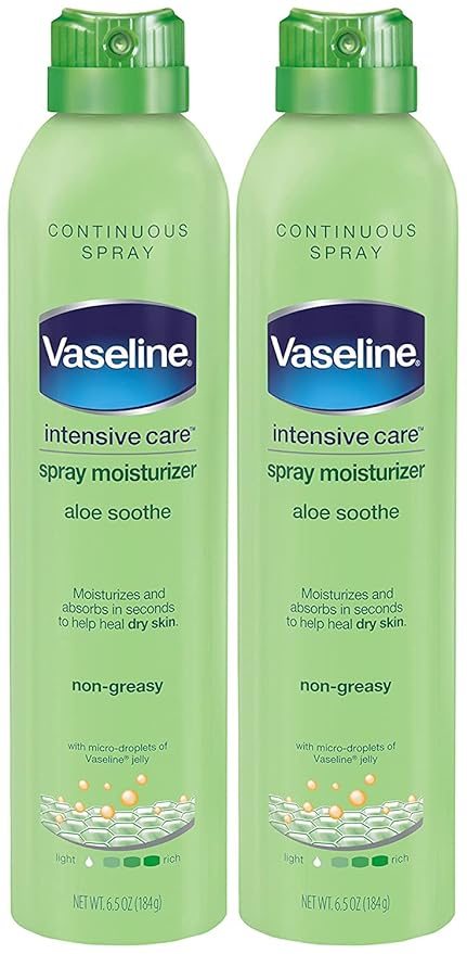 Vaseline Aloe Soothe Spray 2-Pack – Non-Greasy, Fast-Absorbing All-Over Soothing Moisturizer for Dry Skin, 6.5 Oz Ea