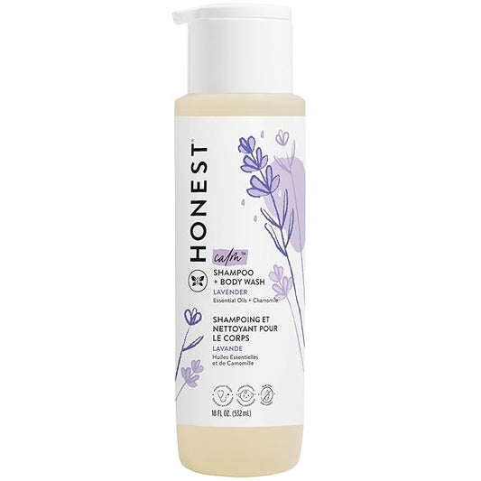 The Honest Company 2-in-1 Cleansing Shampoo + Body Wash | Gentle for Baby | Naturally Derived, Tear-free, Hypoallergenic | Lavender Calm, 18 fl oz