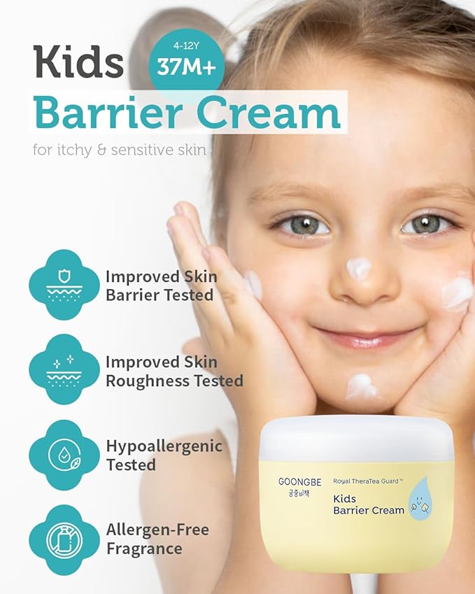 Kids' Barrier Cream - Korean Kids Daily Intensive Moisturizing Cream for Face and Body - Improves Skin Barrier & Soothing Rough Skin with Cica and Panthenol - Allergen Free Scent, 6.09 oz.