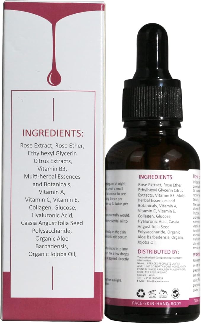 Rose Essential Oil, Face Rose Oil, Moisturizer Rose Oil, Anti Ageing & Anti Wrinkle Serum, Rose Oil for Face, Skin Care, 1 FL.OZ (30ml)