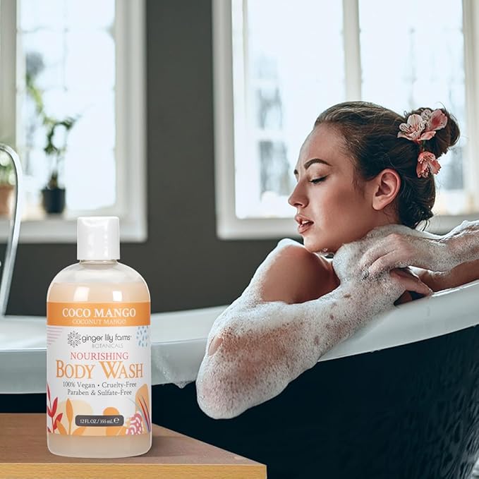 Ginger Lily Farms Botanicals Nourishing Body Wash, Coco Mango, 100% Vegan & Cruelty-Free, Coconut Mango Scent, 12 Fl Oz