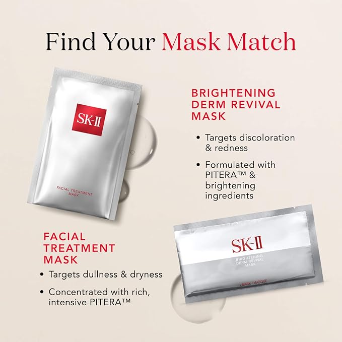 SK-II Brightening Face Mask - Derm Revival Sheet Mask to Improve Radiance, Skin Texture & Dark Spots - Anti Aging Face Mask Enriched with Pitera, Vitamin C & Niacinamide (10 Count)