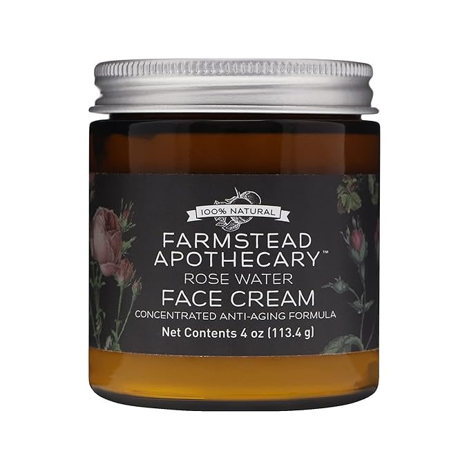 Farmstead Apothecary 100% Natural Anti-Aging Rose Water Face Cream 4 oz