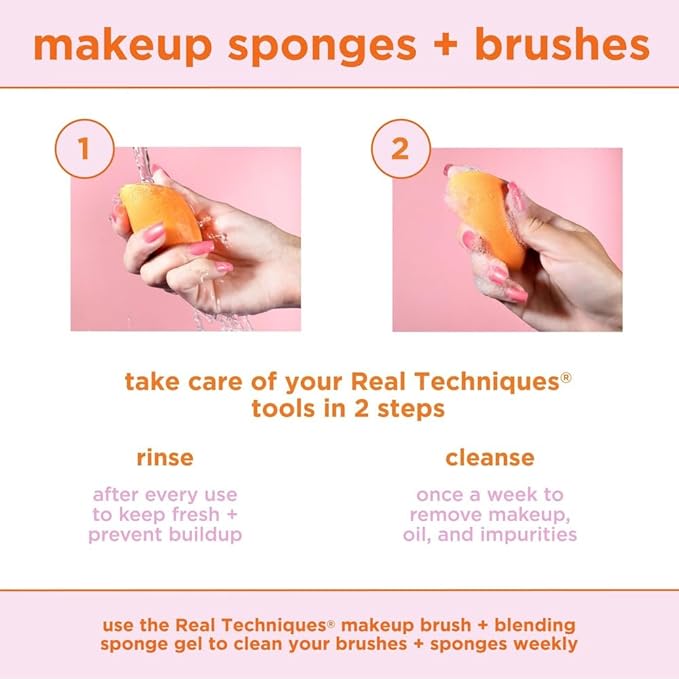 Real Techniques 6 Pack Assorted Makeup Blending Sponges, 3 Miracle Makeup Sponges, For Blending, Baking, And Setting, Use With Foundation & Powder, Dewy or Matte Finish, Cruelty-Free