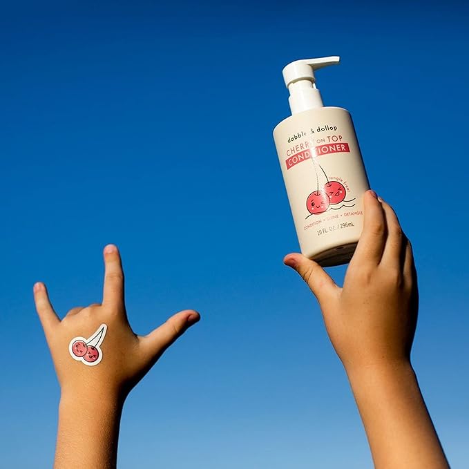 Dabble & Dollop Cherry on Top Conditioner - Natural Shine & Detangler for Kids, 100% USA-made, Paraben & Sulfate Free, Vegan, Gluten-free, Tear-Free (10oz)