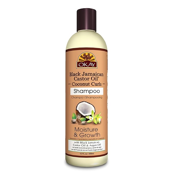 Okay Black Jamaican Castor Oil Shampoo - Natural, Moisturizing Jamaican Castor Shampoo, Strengthen & Restore Damaged Hair for Women and Men - Coconut Curls, 12 fl oz (Pack of 1)