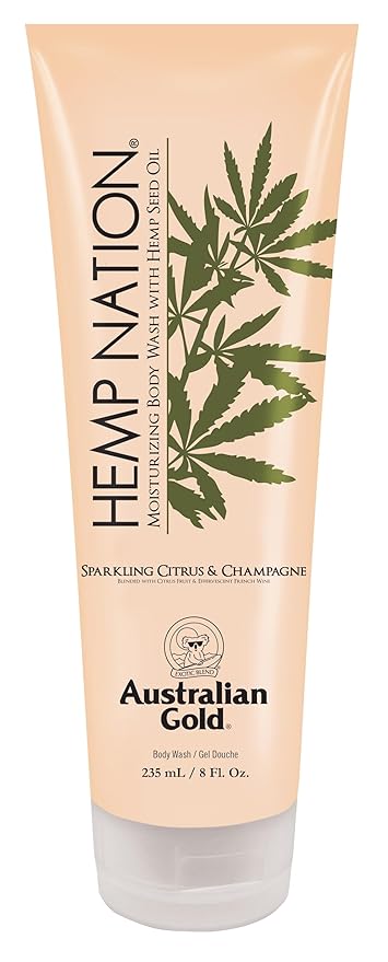 Australian Gold Hemp Nation Sparkling Citrus & Champagne Bundle - Tan Extender Body Lotion (18 FL Oz) & Body Wash (8 FL Oz), Effervescent Orange, Grapefruit & French Wine Extract, Pure Hemp Seed Oil