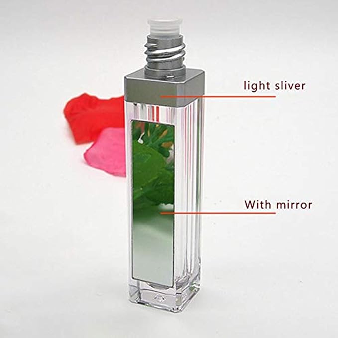 10 Pcs 7.5ml Plastic Square Clear Lip Gloss Tubes Vials with Mirror LED Light Lip Glaze Tube Bottles Refillable Makeup Lipstick Tube DIY Cosmetic Container Travel for Woman Girl(Silver)