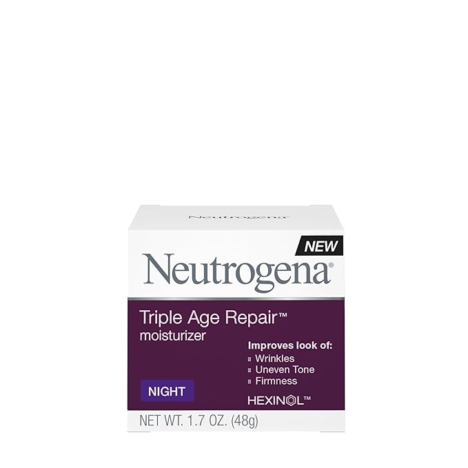 Neutrogena Triple Age Repair Anti-Aging Night Cream Facial Moisturizer, Tone-Evening Dark Spot Remover & Firming Anti-Wrinkle Nighttime Face & Neck Cream, Vitamin C & Glycerin, 1.7 oz