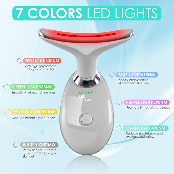 Red-Light-Therapy-for-Face and Neck with 7 Color, Facial Massager for Face and Neck, Face π² culpting Wand (Grey)