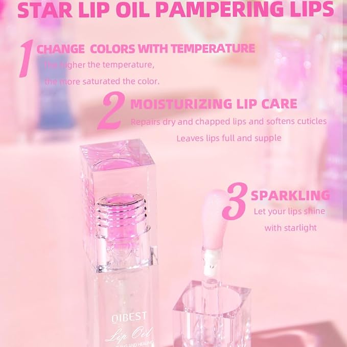 Hydrating Lip Gloss Transparent Lip Care,Magic Color Changing Moisturizing Lip Glow Oil Plumping Glimmer Glow Lipstick, Long Lasting Non-sticky Fresh Texture Lip Oil(Q2394-4#Change Color)
