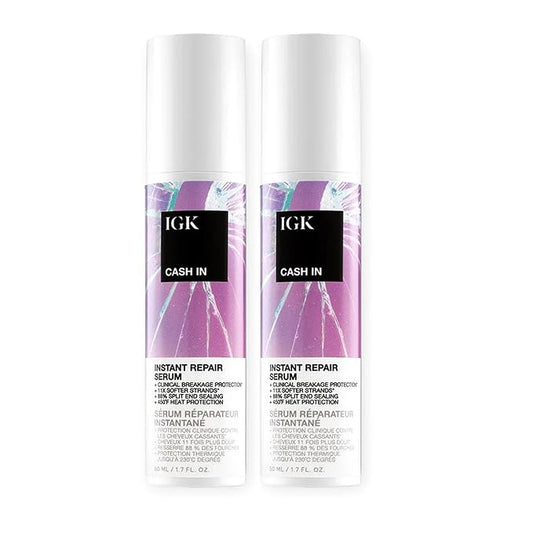 IGK Cash In Instant Repair Hair Serum | Reduce Breakage + Increase Strength | Silicone-Free | 1.7 oz (Pack of 2)