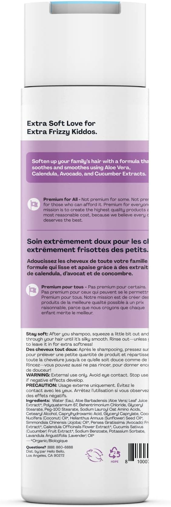 Hello Bello Soft Lavender Conditioner | Hypoallergenic, pH-Balanced & Dermatologist-Tested, Plant Based Formula for Babies and Kids | 10 FL Oz