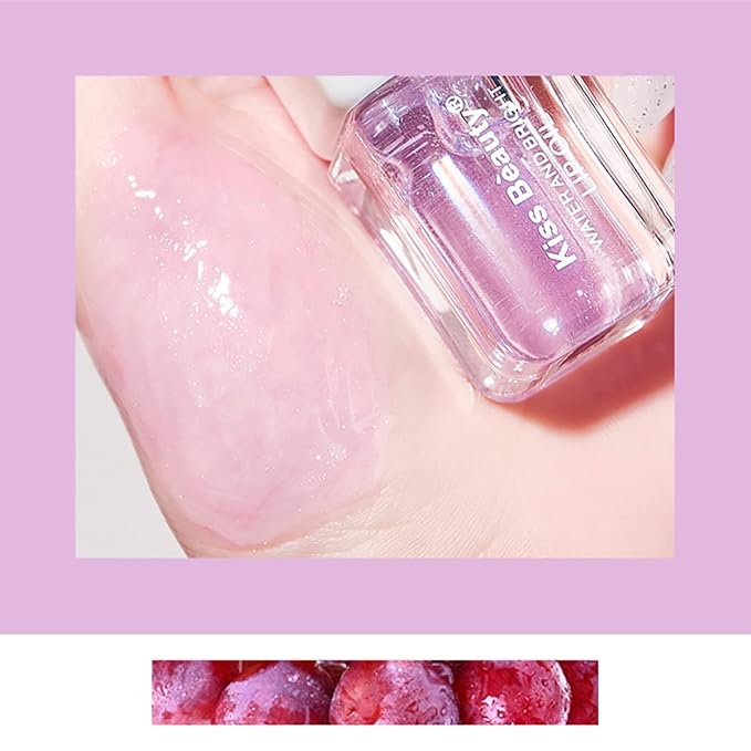 Fruit Pearlescent Plumping Lip Oil, Lip CarePearl & Shimmer Mini Lip Gloss Kit, Lip Care Hydrating Lip Gloss Tinted Lip Balm, Long Lasting & Nourishing Lip Glow Oil, Non-sticky Fresh Texture (Grape)