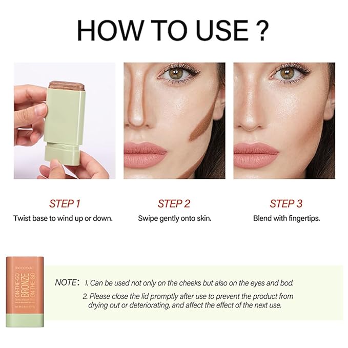 Multi-Use Makeup Blush Stick, Cream Blush Stick, Tinted (3#Rich Glow)