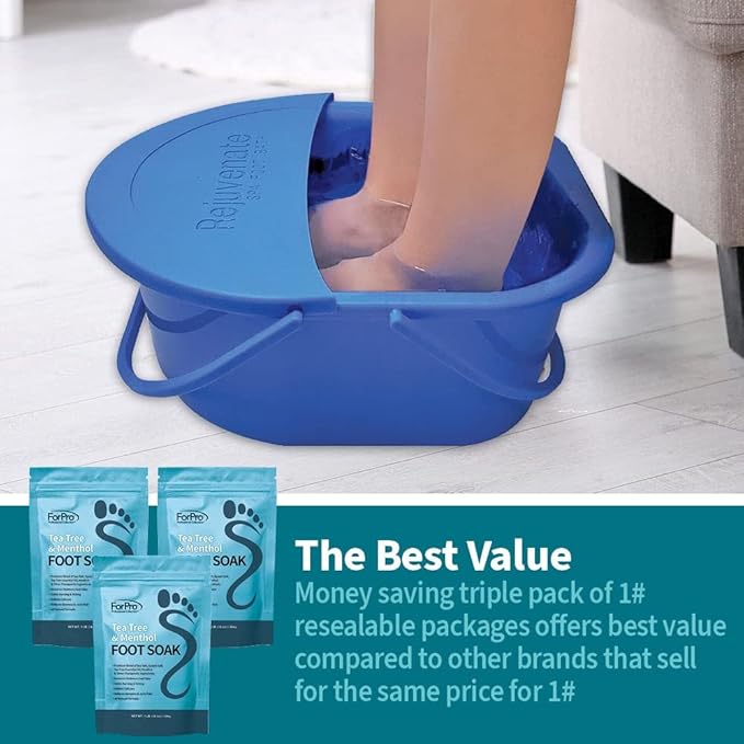 ForPro Professional Collection Tea Tree Oil & Menthol Foot Soak with Sea & Epsom Salt for Toenail Athletes Foot, Stubborn Foot Odor Scent, Softens Calluses & Soothes Sore Tired Feet -Pack of 3 16oz.