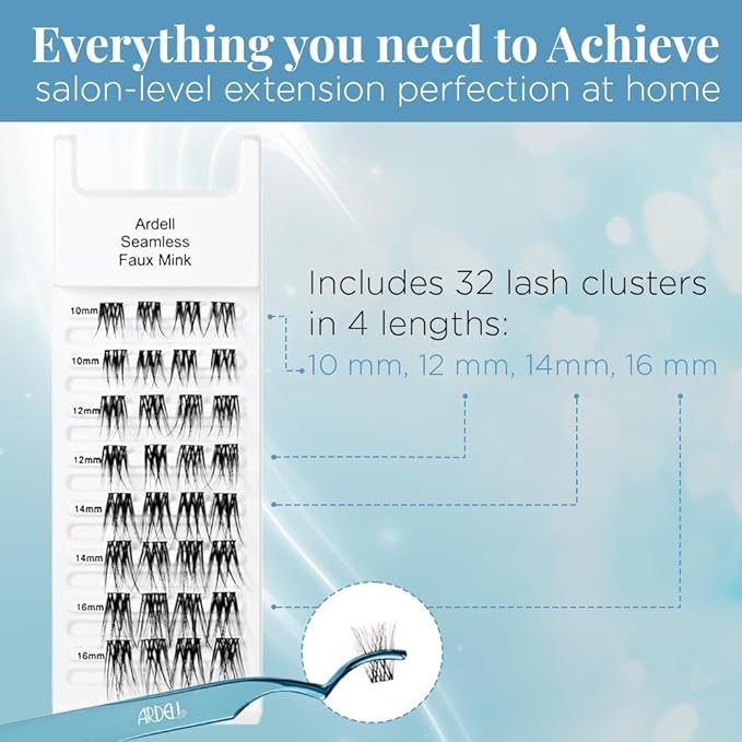 Ardell Seamless Extensions Refill Kit, Faux Mink, 32 Assorted Lengths, Customizable DIY Underlash Clusters for Natural Volume, Knotless Design