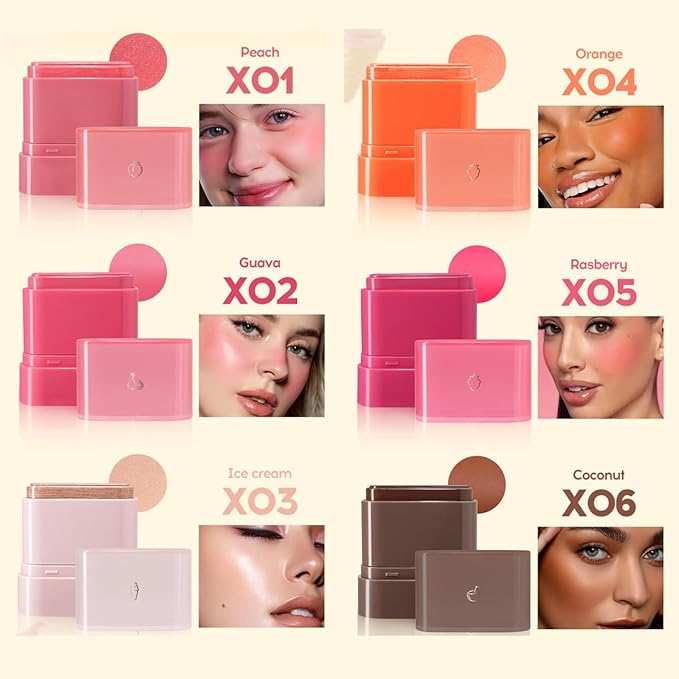 Multi-Purpose Makeup Hydrating Cream Blush Stick, Beauty Solid Moisturizer Stick For Cheek & Eyes & Lips,Waterproof Natural Moisture Smooth Blendable Matte Finish Face Blush Makeup (#02 Guava)