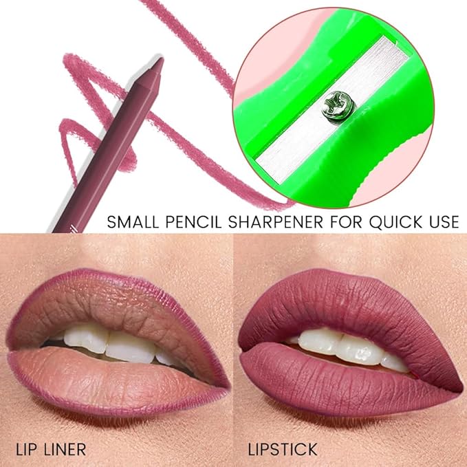 evpct 1Pcs Plum Red Matte Long Lasting Lip Liner Pencils Makeup for Shaping & Sculpting Lips, No Transfer Long Wear Waterproof Pigmented Lip Liner lipliners Crayon Lipstick Pencil Sharpener 04