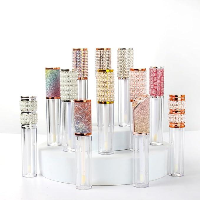 COSIDEA 15pcs Round Empty 5ml 0.17oz lip gloss tubes with wand and fish scale leather cap Lipgloss tube containers for lip oil packing