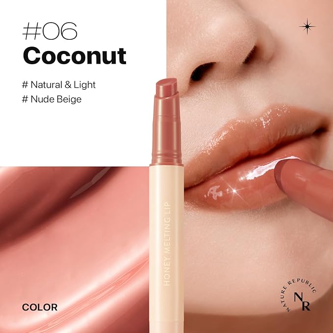 Nature Republic HONEY MELTING LIP (06 COCO) SOFT LIP STICK, Hydrating Gloss, Moisturizing balms, Sheer tint, Shine & Glowy Finish, korean make up