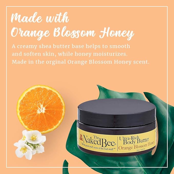 The Naked Bee Ultra-Rich Body Butter, 8 Ounce, Orange Blossom Honey