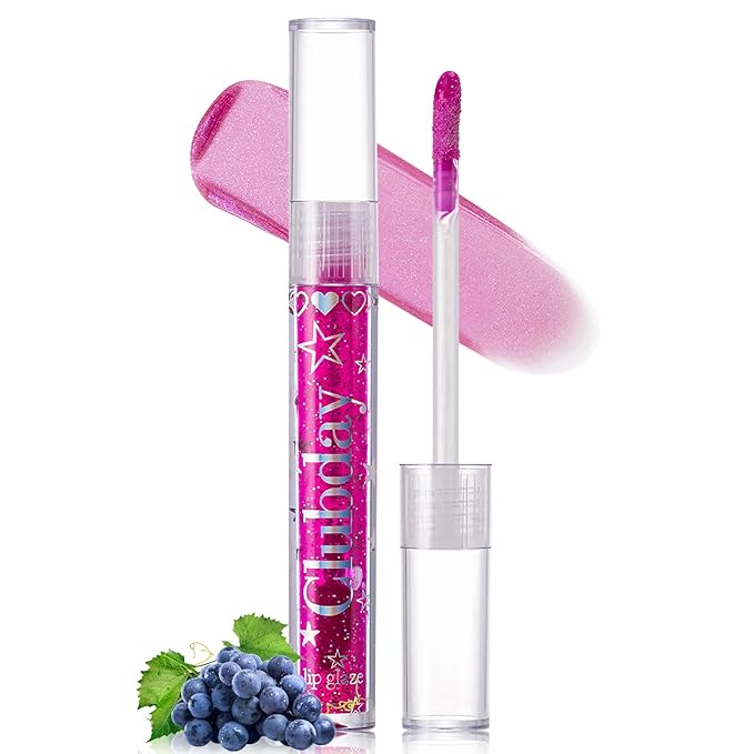 Jcoos Lip Gloss Lip Oil, Glitter Clear Lip Gloss, Purple Lip Gloss, Moisturizing, Shiny, Hydrating Lip Oil, Mint & Grapes Flavored Lip Gloss, Lip Plumper Lipgloss Sets for Girls Women Kids Teens