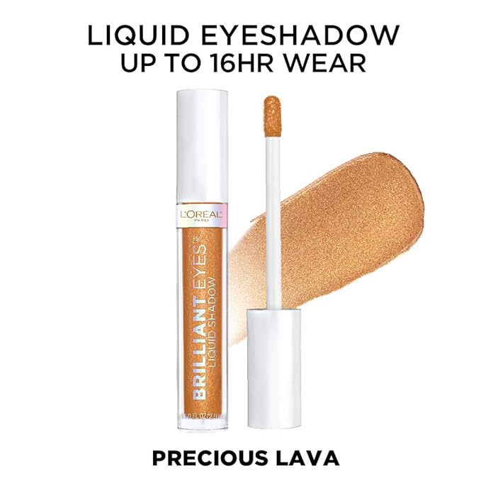 L'Oreal Paris Brilliant Eyes Shimmer Liquid Eye Shadow, Longwearing Lasting Shimmer, Crease Resistant, Flake-Proof, Precision Applicator, Quick Dry, Non-Greasy, Precious Lava, 0.1 oz.