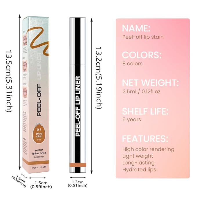 Matte Lip Gloss Stain-Peel Off Lip Liner Tattoo, Orange Brown Lip Tint,Long Lasting Peel Off Lip Stain, Waterproof Transfer-proof Lip Mask Lip Liner Peel Off Lip Gloss,Stayn Lip Makeup. #01