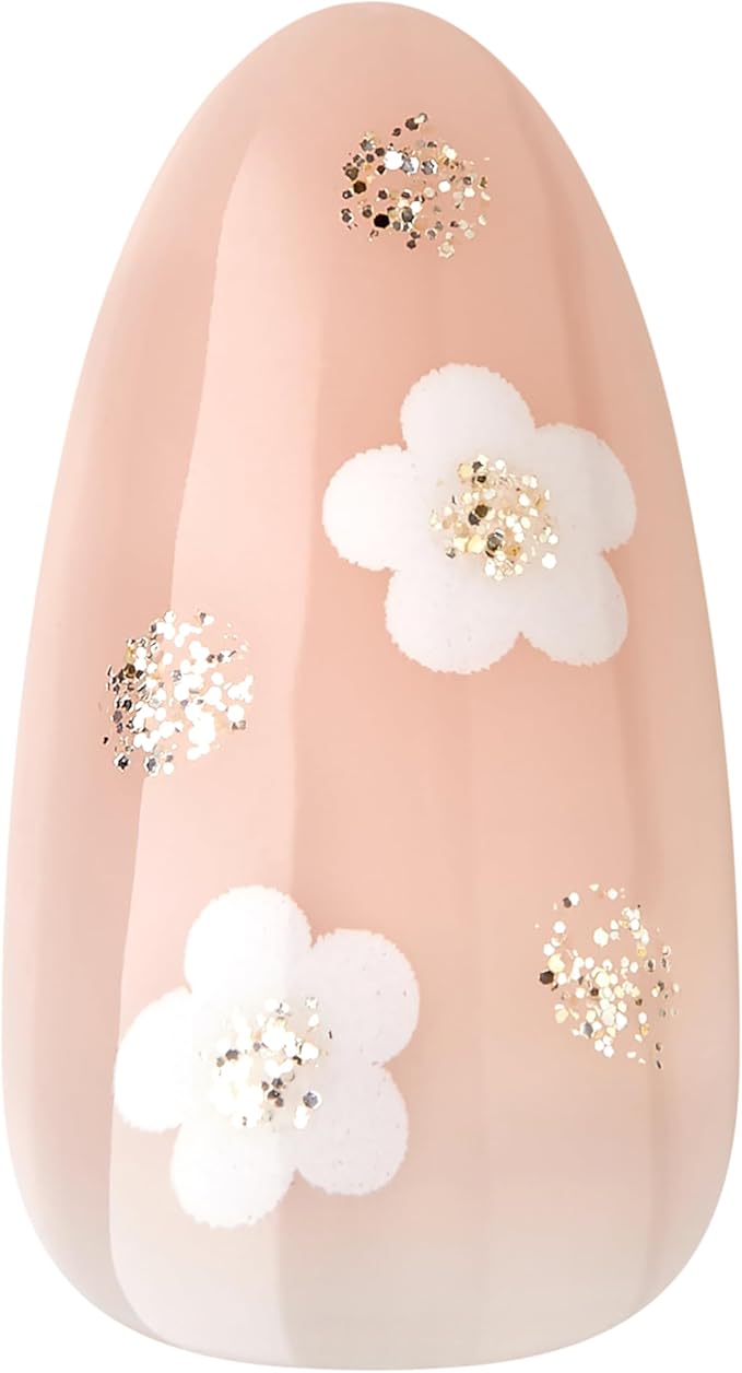 KISS Classy Nails Premium, Press-On Nails, Nail glue included, 'Gleamin', White, Medium Size, Almond Shape, Includes 30 Nails, 2G Glue, 1 Manicure Stick, 1 Mini File