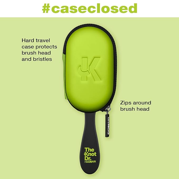 Conair The Knot Doctor for Premium Pro Detangling Brush for Wet or Dry Hair with Green Storage Case, Black