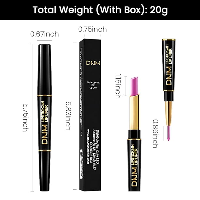 2-in-1 Fuchsia Lip Liner & Lipstick Set Kit for Women, Metallic Lips Kit with Lip Liner Lip Stains Long Lasting Waterproof 24 Hour Lipstick and Lip Liners Combo Lipliners Pencil Set 19