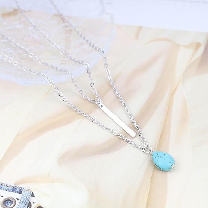 Boho Teardrop Turquoise Neckalce Layered Turquoise