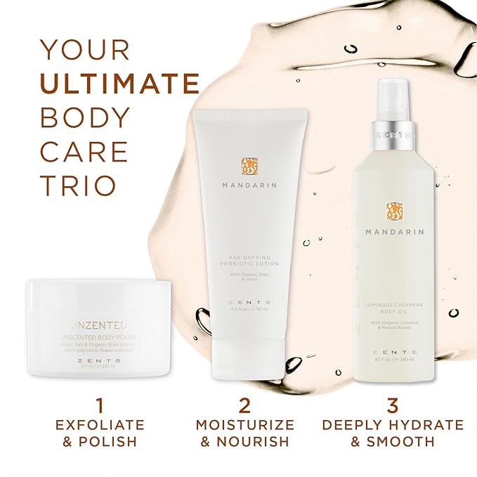 Zents Luminous Cashmere Body Oil (Travel Size - Mandarin Fragrance) | Moisturizing Body Oil with Vitamin E & Organic Coconut Oil | Softens & Smooths Skin | 1 fl oz | TSA Approved