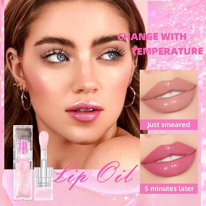 Hydrating Lip Gloss Transparent Lip Care,Magic Color Changing Moisturizing Lip Glow Oil Plumping Glimmer Glow Lipstick, Long Lasting Non-sticky Fresh Texture Lip Oil(Q2394-5#Change Color)