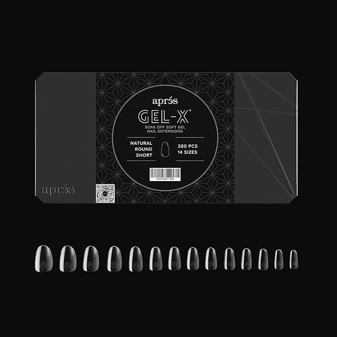 Apres Gel-X® Round Box of Nail Tips | 280 Gel-X Tips, Soft Tips, 14 Sizes 00-9 | Half-sizes Included (Natural Round Short, 280.00 Fl Oz (Pack of 1))