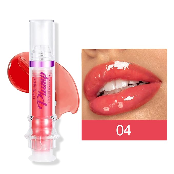 Erinde Lip Plumper Gloss, Natural Spicy Lip Plumping Booster Lip Plumping Oil, Ultra-Hydrating & Nourishing Plump Lip Plumper, Glossy Finish Fuller Lip Plumping Lip Gloss for Women Girls, 04#