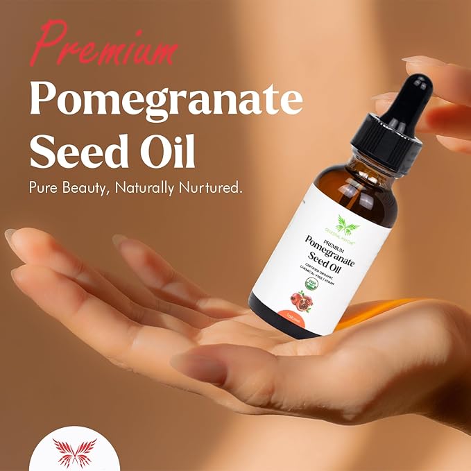 USDA Certified Organic Pomegranate Seed Oil (1 Oz) 100% Pure Natural, Hexane-Free, Face Moisturizer, Skin Hydration, Nails Natural Beauty Enhancement