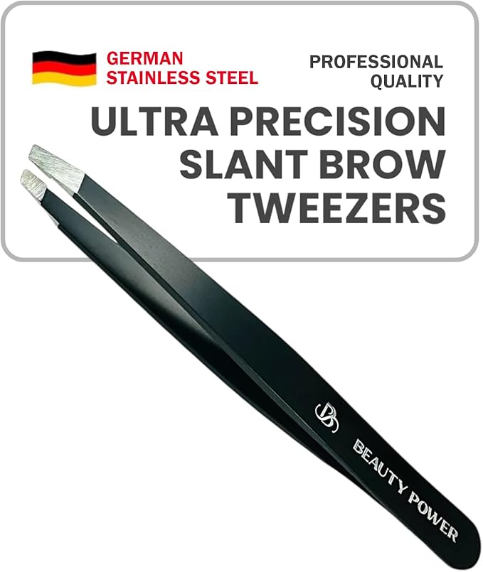 Professional Slant Tweezers for Women Facial Hair - German Stainless Steel, Ultra Precision, Lightweight Black Tweezers for Women & Men, Ideal for Eyebrow & Facial Grooming (Matte Black)
