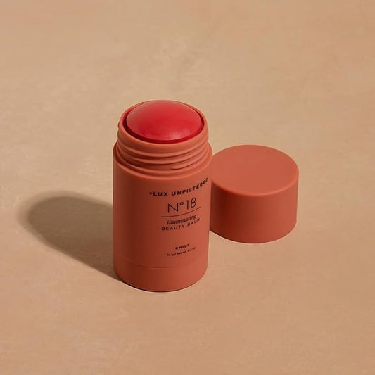 '+ Lux Unfiltered N°18 Illuminating Beauty Balm - Cream Blush Stick with Mango Butter - Buildable and Blendable Shimmer Blush Makeup Stick - Vegan & Cruelty Free - Chili (A Spicy Sheer Red)