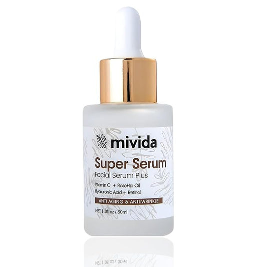 mivida Anti-Aging Super Serum with Retinol, Hyaluronic-Acid, Rosehip Oil, Vitamin C | All-In-One Face Serum For Wrinkles, Fine Lines, Dark Spot | 1oz
